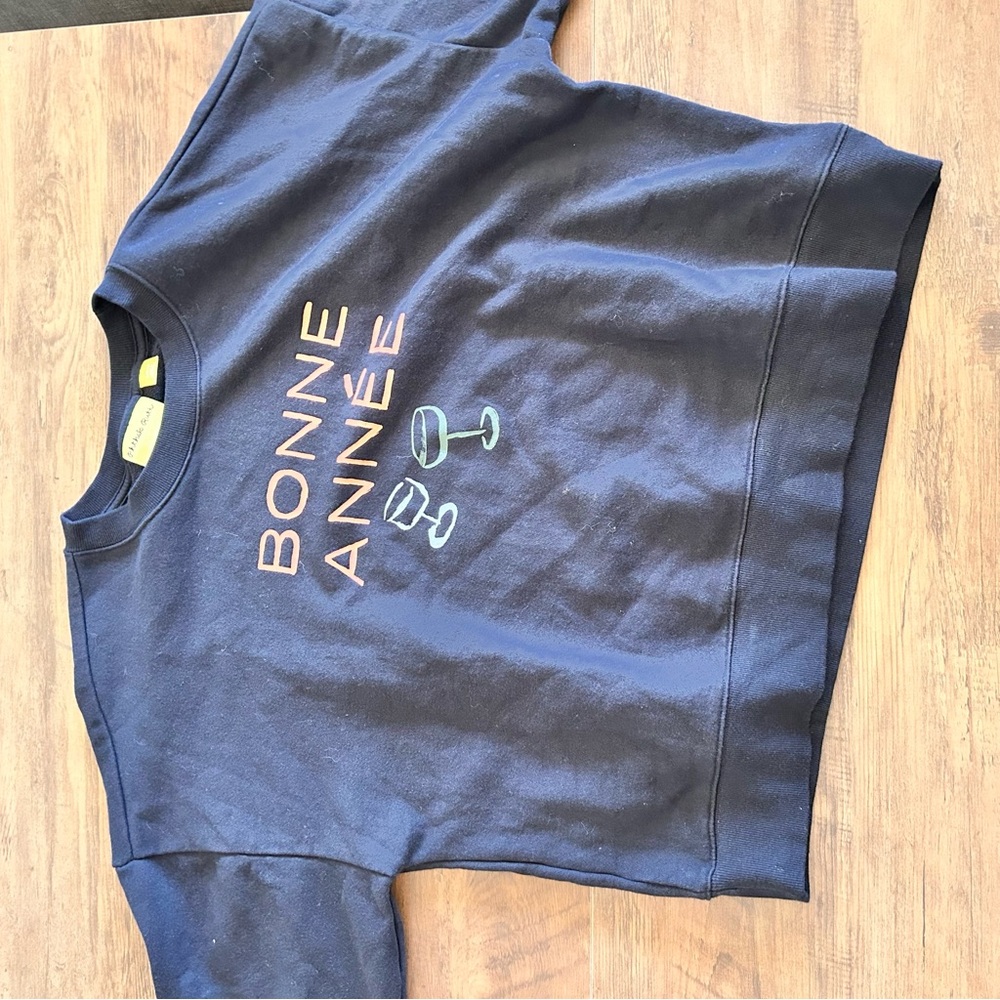 Anthropologie Maeve french Black Sweatshirt wide arm Phthalo Ruth bonne anné L - Picture 2 of 5